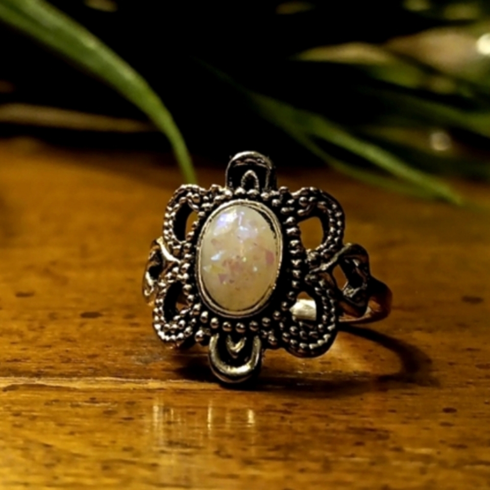 Flower Design Moonstone Ring